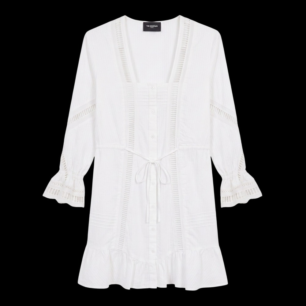 THE KOOPLES PARIS Ladder Trim Cotton Dress White Boho Romantic Euro NWT $345 - Picture 2 of 8